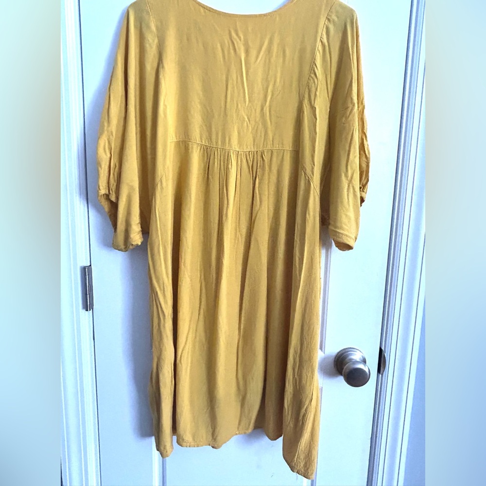 Kafeimali Bohemian Yellow Floral Embroidered Tunic Dress V-Neck Peasant Style - Picture 3 of 3